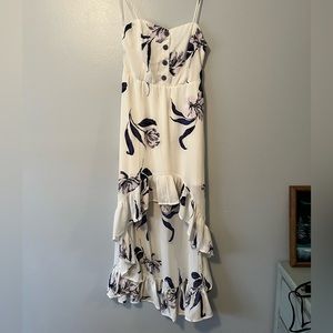 Sz M white dress with purple and blue flowers